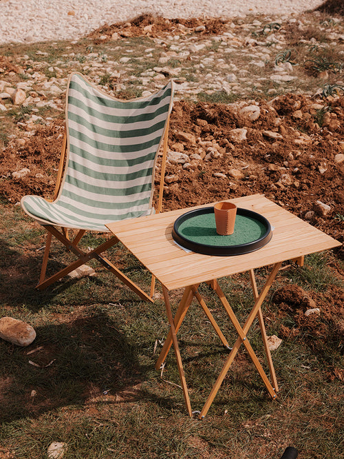 Glamping Campingstuhl aus Holz mit Falttisch Eschenholz