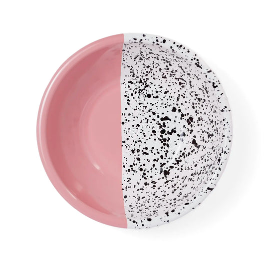 Emaille Schüssel Pink mit schwarzen Punkten