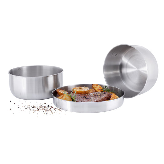 anwendungsbeispiel von einem mittagessen gebraten in der pfanne des muti pot set von tatonka