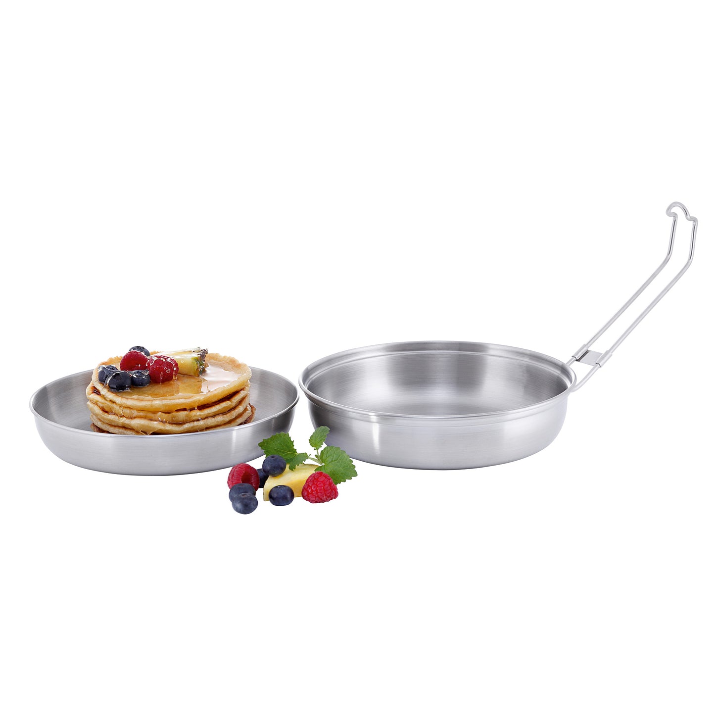 anwendungsbeispiel mit pancakes im Topf vom kochgeschirr scout set aus edelstahl von tatonka