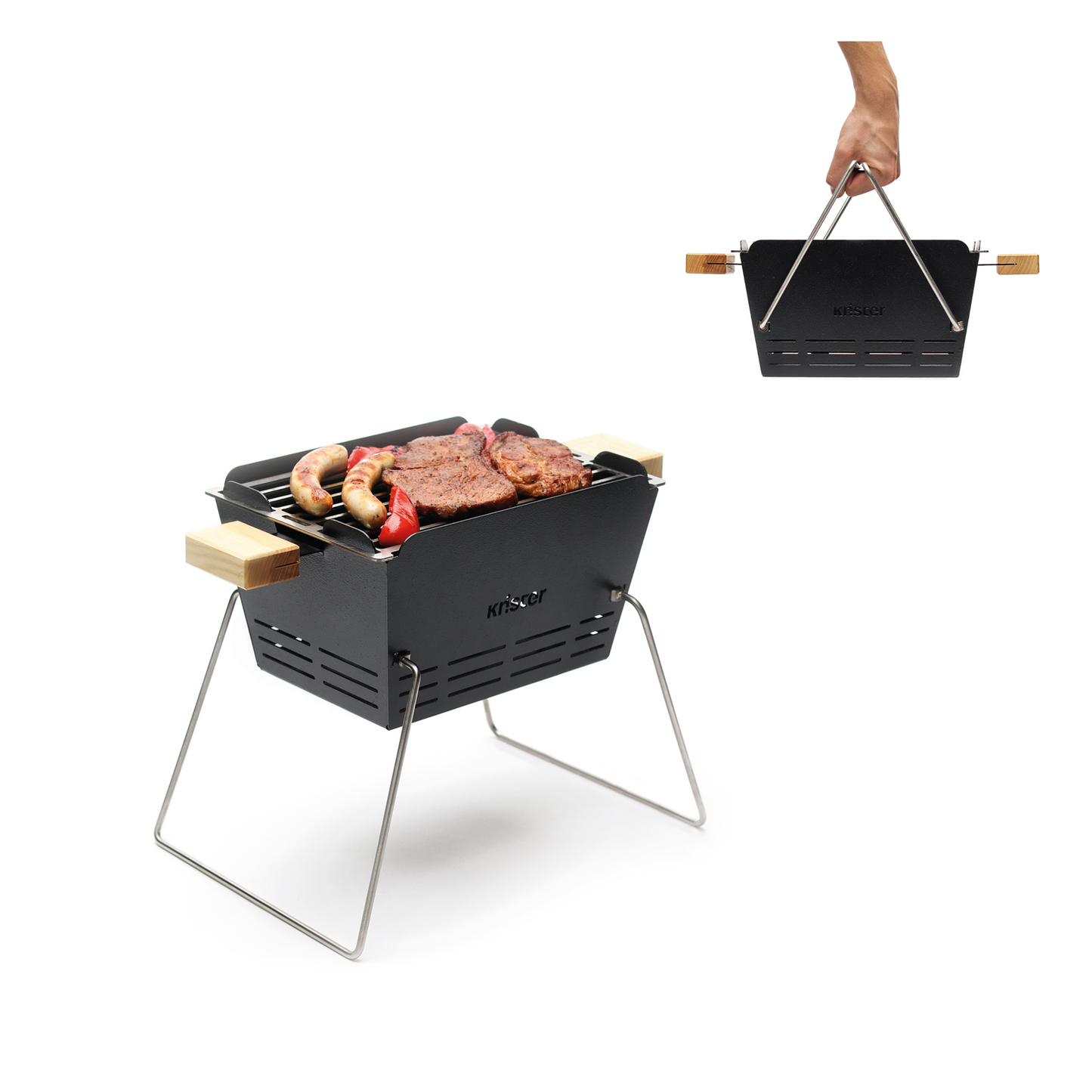 kleiner griller mit praktischem tragegriff von knister