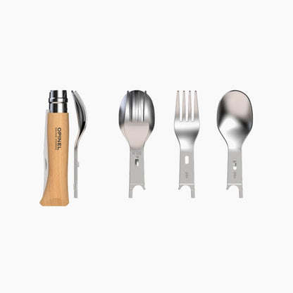 Opinel Picnic+ Set, Outdoor Besteck Set zum Wandern, Reisebesteck klappbar