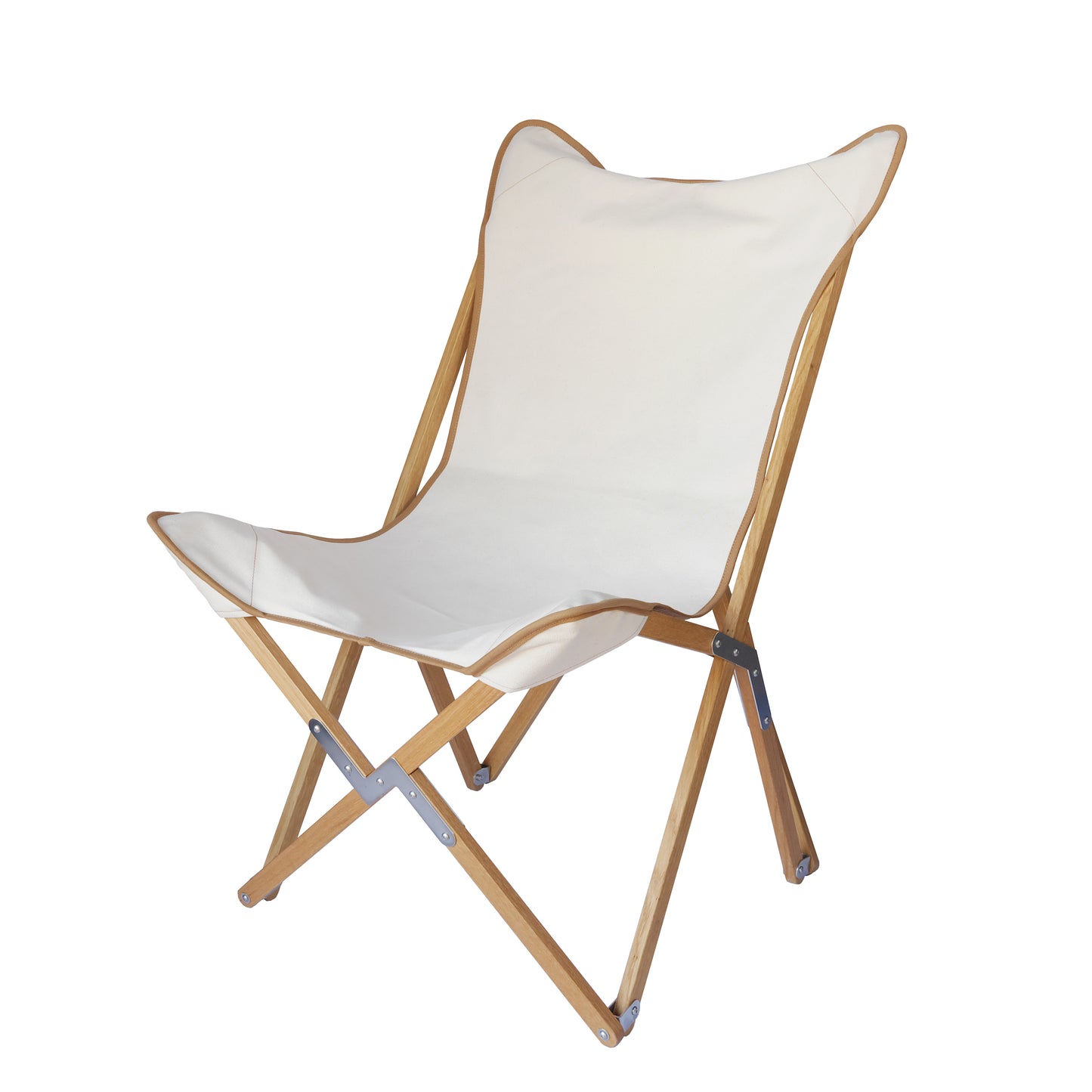 nachhaltiger und faltbarer stuhl zum campen aus holz und baumwolle in ecru von kampier
