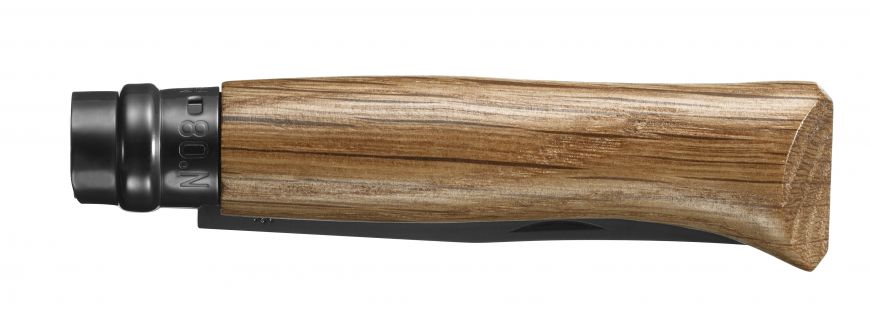 detailansicht vom griff aus eichenholz vom opinel nummer 8 black oak klappmesser