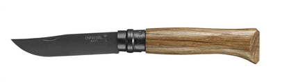 das edle opinel nummer 8 black oak klappmesser besteht aus einer schwarzen klinge und einem eichenholz griff